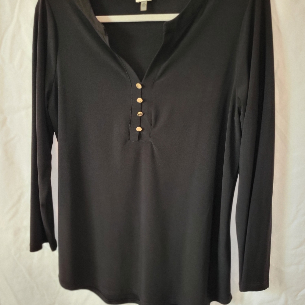 Black Long Sleeve Top with Gold Buttons